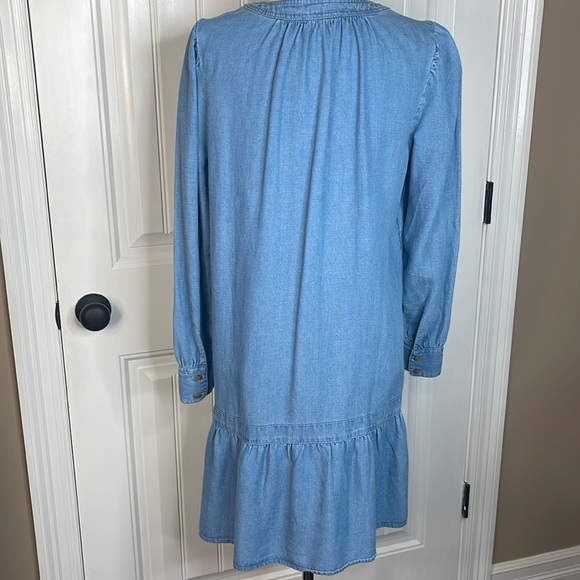 Loft Chambray Tie Neck Flounce Swing Dress. Sz  M - Picture 9 of 12